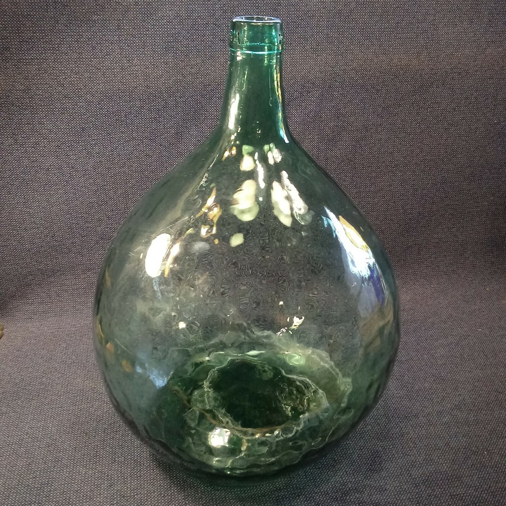 Vintage Large Italian Glass Green Demijohn Carboy Bottle 19½ » 14&Prime; Wine Viresa 25