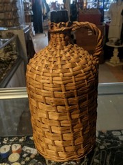 Italian Dark Green Bottle Wicker Wrapped Jug