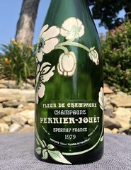 Vintage 1979 Perrier Joet Hand Painted Flower Champagne Green Glass Bottle Empty
