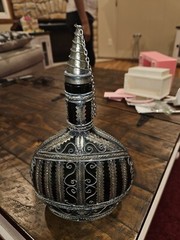 Vintage Elaborate Silvered Copper Wire Filigree Wrapped Green Bottle