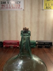 Vintage French Viresa Bottle Demijohn Wine Jug Spain 12&Prime; Green Glass