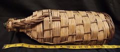 Antique Aqua Green Rattan Wrapped Glass Demijohn Bottle 16&Prime; Jug Wicker Woven A+!