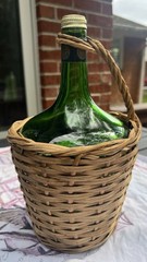 Vintage Green Glass Wine Jug Wicker Basket Demijohn Bottle Alexandria VA