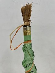 Vintage 18” Corkscrew Shape Empty Green Glass Wine Bottle Basket & Label
