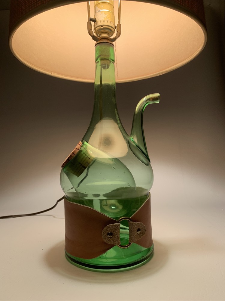 Hand Blown Lamp•Green Glass Wine Bottle Decanter With Chiller•Shade NOT Included