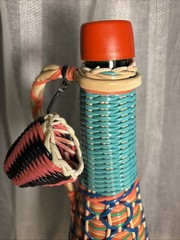 VTG Glass Liqueur Woven Scoubidou Demijohn Viresa Spain Wicker Bottle Boho 1960s