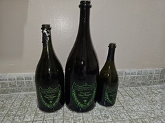 3 Empty dom perignon champagne bottle, 3 Different Size JEROBOAM, Magnum, Brut