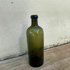 Antique French Green Glass Wine Bottle 1920s Vintage Hand Blown 0803221