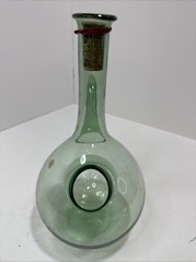 Vintage Italian Hand Blown Green Glass Wine Decanter Jug Bottle w/ Ice Chamber.