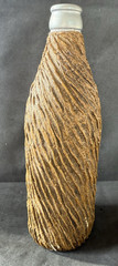 Hungarian Hortobagy Scene Wine Bottle Faux Bark Wood Covered Bottle Used Vintage