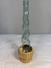 Bottaro Green Spiral Glass Empty Wine Bottle Italy 16&Prime; Raffia Wrap Decor