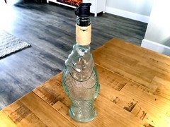 VINTAGE BLUE GREEN FISH ITALIAN GLASS BOTTLE WINE BOTTLE DECANTER w/ STOPPER 14&Prime;