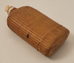 Vintage Finely Woven Wicker Wrapped Glass Flask with Cork