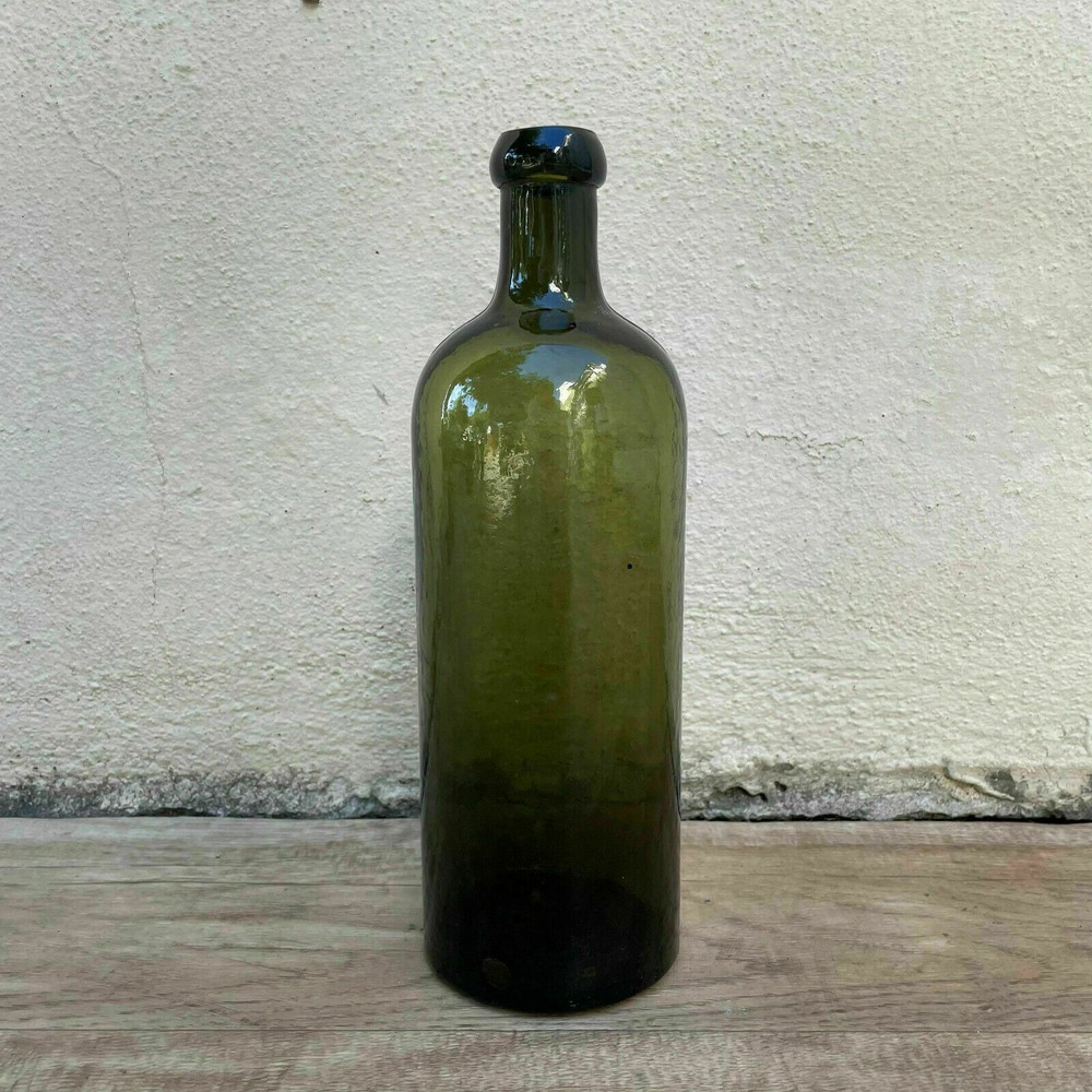 Antique French Green Glass Wine Bottle 1920s Vintage Hand Blown 0803221