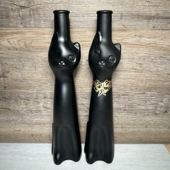 Set of 2 HAPPY CAT Wine Bottles 13&Prime; Tall Riesling Matte Black Collectable Decor