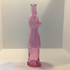 Pink Glass Cat Shaped Wine Bottle Empty 2006