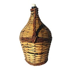Antique Large Demijohn Wine Jug Green Glass Partial Label 18&Prime; Wicker Damage