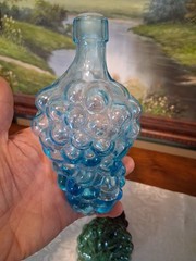2- Vintage Italian Glass Grape Cluster Wine Decanters 1 Aqua Blue 1 Green