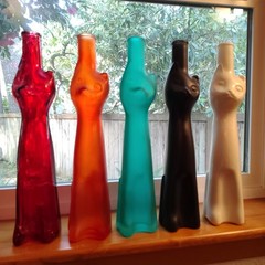 Vintage 5 Happy Cat Riesling Wine Bottles Red Green Black White Orange T3