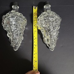 VTG CLEAR GLASS GRAPES CLUSTER SHAPED WINE BOTTLE DECOR DECANTER Set Of 2
