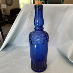 Vintage Cobalt Blue Ornate Glass Wine Bottle 11  » Tall