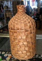 Italian Dark Green Bottle Wicker Wrapped Jug