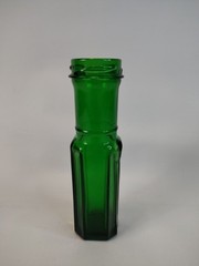 Vintage Emerald Green Glass Long Neck Bottle 8 Sided Base 6” Capers 1880s