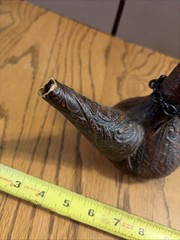 Vintage Tooled Leather Covered Wine Decanter 8” Tall Liquor MCM Oil See Photos