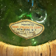 Vtg Italian Green Glass 45.5” Tall Chianti Wine Bottle Decanter MCM W/ Stickers