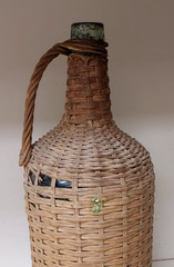 Rare Vintage Large Handmade Green Glass Bottle – Wicker Demijohn Wine~ 14”