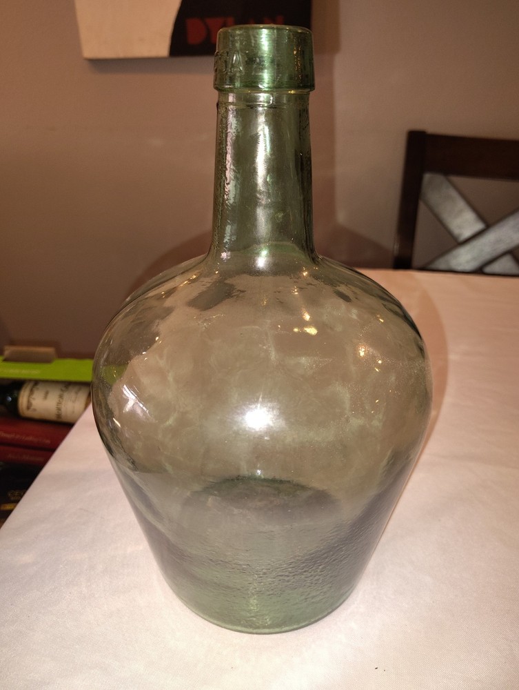 Vintage French Viresa Bottle Demijohn Wine Jug 12&Prime; Green Glass Marked « J »