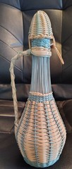 Vintage Spanish Plastic Woven Wicker Decanter Glass Bottle 60-70s – Teal-Ivory