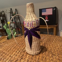 Mexican Straw Bottle Holder Insulator Tan Cooler