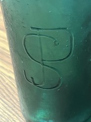 Vtg. Emerald Green Peppersauce Bottle Embossed JPS Ht: 9&Prime; Cir: 2 1/2&Prime;
