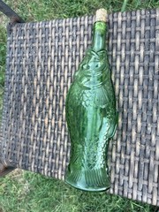 Vintage Fish Shaped Green Glass Wine Decanter Bottle 13”