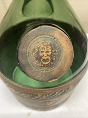 Vintage 1930’s Hand blown Leather Wrap Italian Green Glass Decanter Wine Bottle