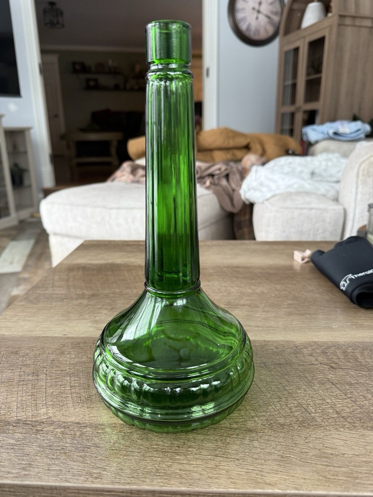 Vintage Italy Wine Jeanie Style Empoli Green Glass Bottle 11&Prime; Vase Beautiful