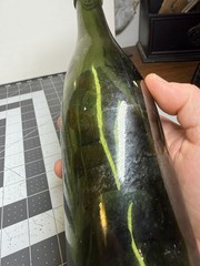 Vintage Early 1900&rsquo;s Hand Blown Green Wine Bottle with Deep Punt 9 Inches Tall