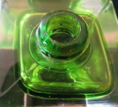 SMALL ANTIQUE GREEN FRENCH PERFUME ATOMIZER BOTTLE WITH JEWELED TOP