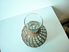 Wine Carafe Dark Twine Covered Clear Glass 9 1/4&Prime; Tall Vase
