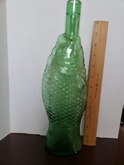 1970s Vintage Green Glass Fish Shaped Wine Bottle Decanter Italy Beautiful