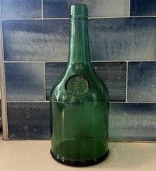 Antq CROFT Port Wine Bottle Embossed Nautical Ship Emerald Green Glass c.1900