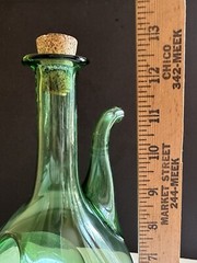 Vintage Hand Blown Green Glass Wine Bottle Decanter W/ Ice Chamber & Cork
