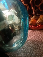 Blue Demijohn Studio Blown Glass Large bottle Crackled Bottom Polished Pontil