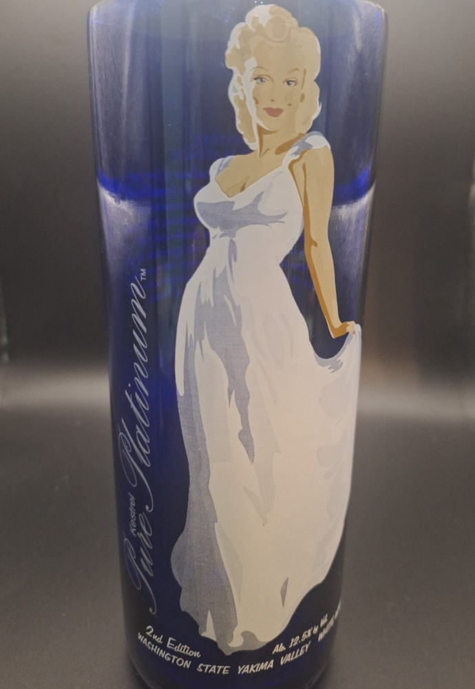 Kestrel Marilyn Monroe Cobalt Blue Collectible Wine Bottle Cut Vase Yakima Val.