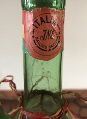 VTG Italy Maggio Red Wine Decanter Basket Green Glass Bottle Ice Chamber 1950s