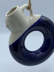 Pottery Face Wine Decanter Jug Circle Round Carafe Glazed Dipped Blue White