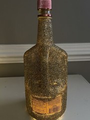 Large Empty Gold Glitter Tito’s Handle Liquor Bottle, White Lights