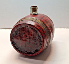 Rare Old Leather Wrapped Wine Barrel,Cork Top Glass Keg & Brass Tap,Vinegar Jar