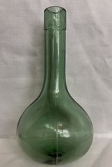 Vintage 7”-Hand Blown Green Glass Round Bottom Wine Bottle!